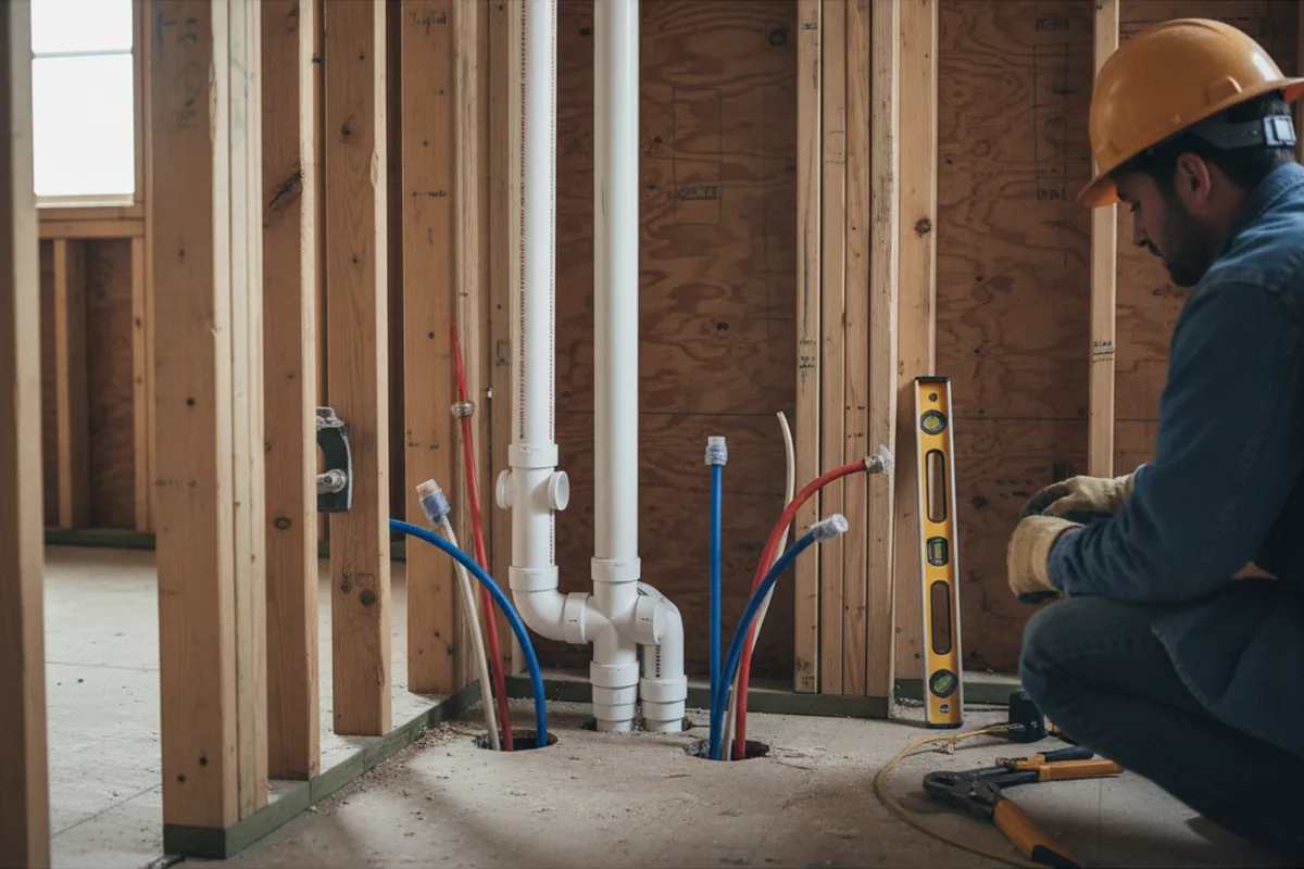 Drain and supply rough-in during Sump Pump Repair in Convent Station